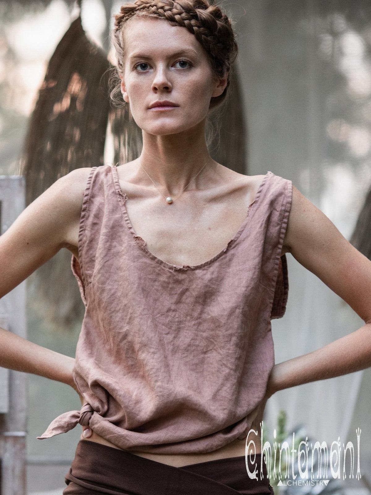 Minimalist Linen Tank Top / Organic Tunic Blouse / Dusty Pink - ChintamaniAlchemi