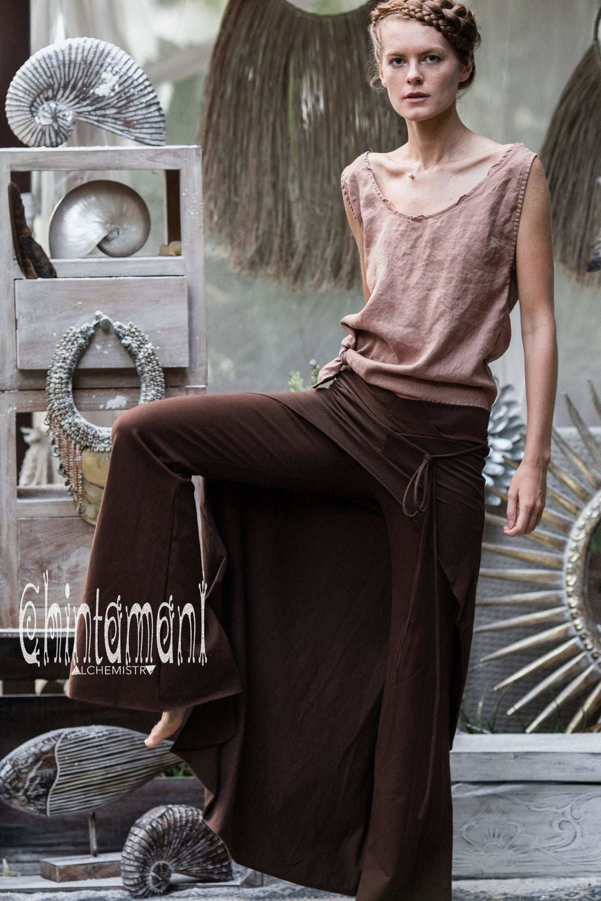 Minimalist Linen Tank Top / Organic Tunic Blouse / Dusty Pink - ChintamaniAlchemi