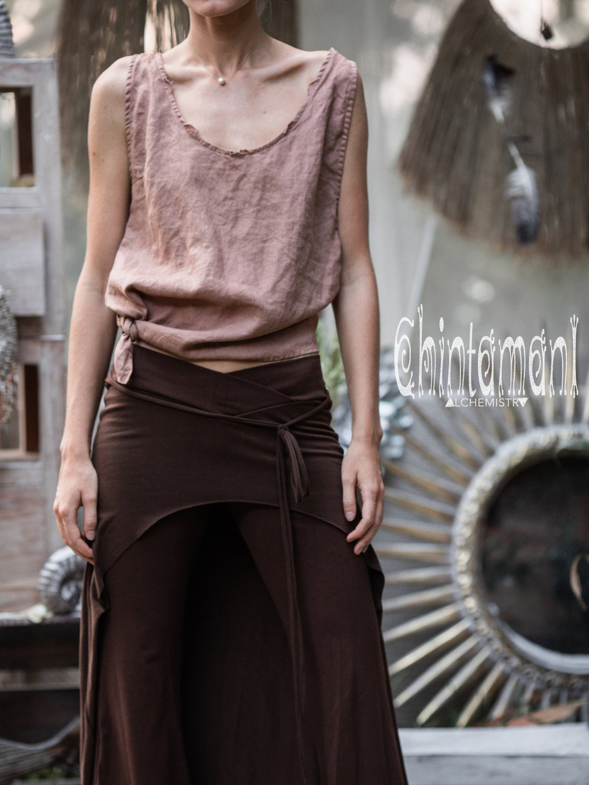 Minimalist Linen Tank Top / Organic Tunic Blouse / Dusty Pink - ChintamaniAlchemi