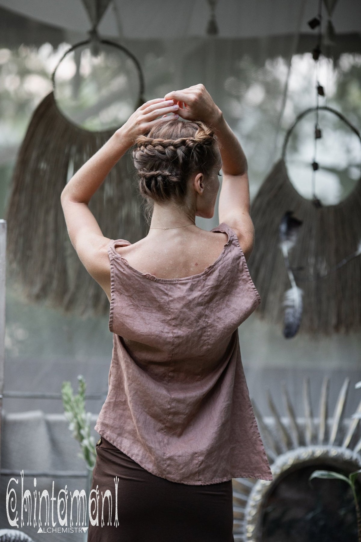 Minimalist Linen Tank Top / Organic Tunic Blouse / Dusty Pink - ChintamaniAlchemi