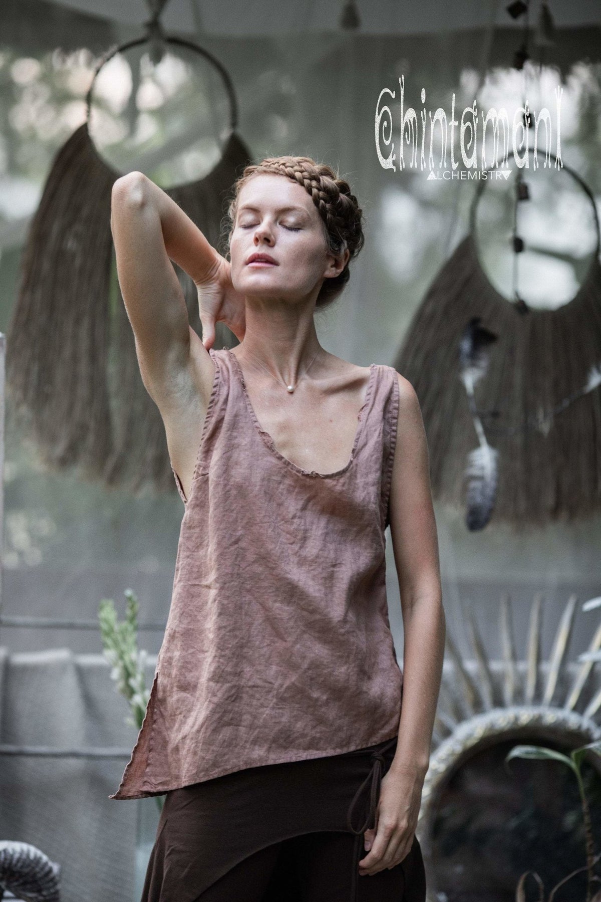 Minimalist Linen Tank Top / Organic Tunic Blouse / Dusty Pink - ChintamaniAlchemi