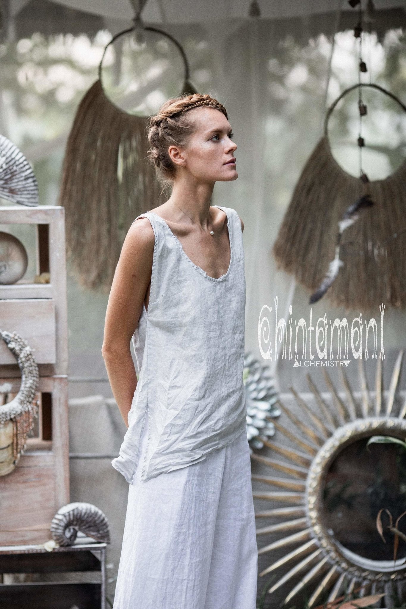 Basic Linen Tunic Dress for Women / Midi Tank Dress with Belt / Grey –  ChintamaniAlchemi
