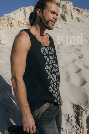 Nomad Cotton Tank Top for Men with Geometric Screen Print / Black - ChintamaniAlchemi