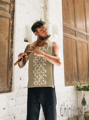 Nomad Cotton Tank Top for Men with Geometric Screen Print / Green Sage - ChintamaniAlchemi