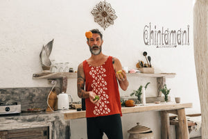 Nomad Cotton Tank Top for Men with Geometric Screen Print / Red Ochre - ChintamaniAlchemi