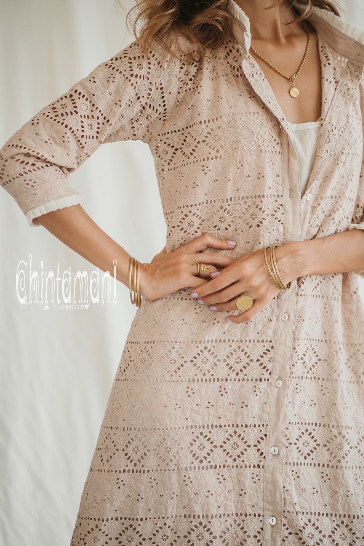 Organic Cotton Double Layer Shirt Dress / Beige - ChintamaniAlchemi