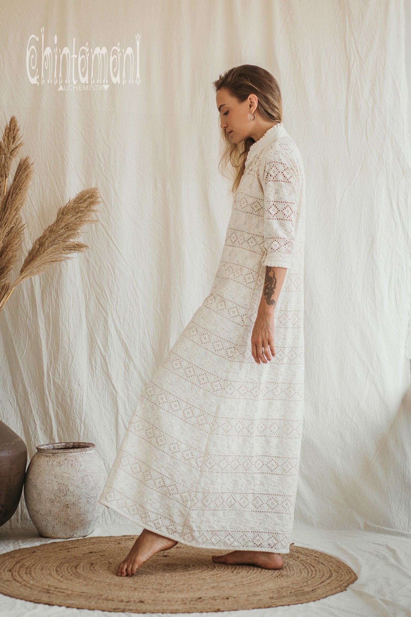 Organic Shirt Dress / Off White - ChintamaniAlchemi L Organic Shirt Dress / Off White - ChintamaniAlchemi L