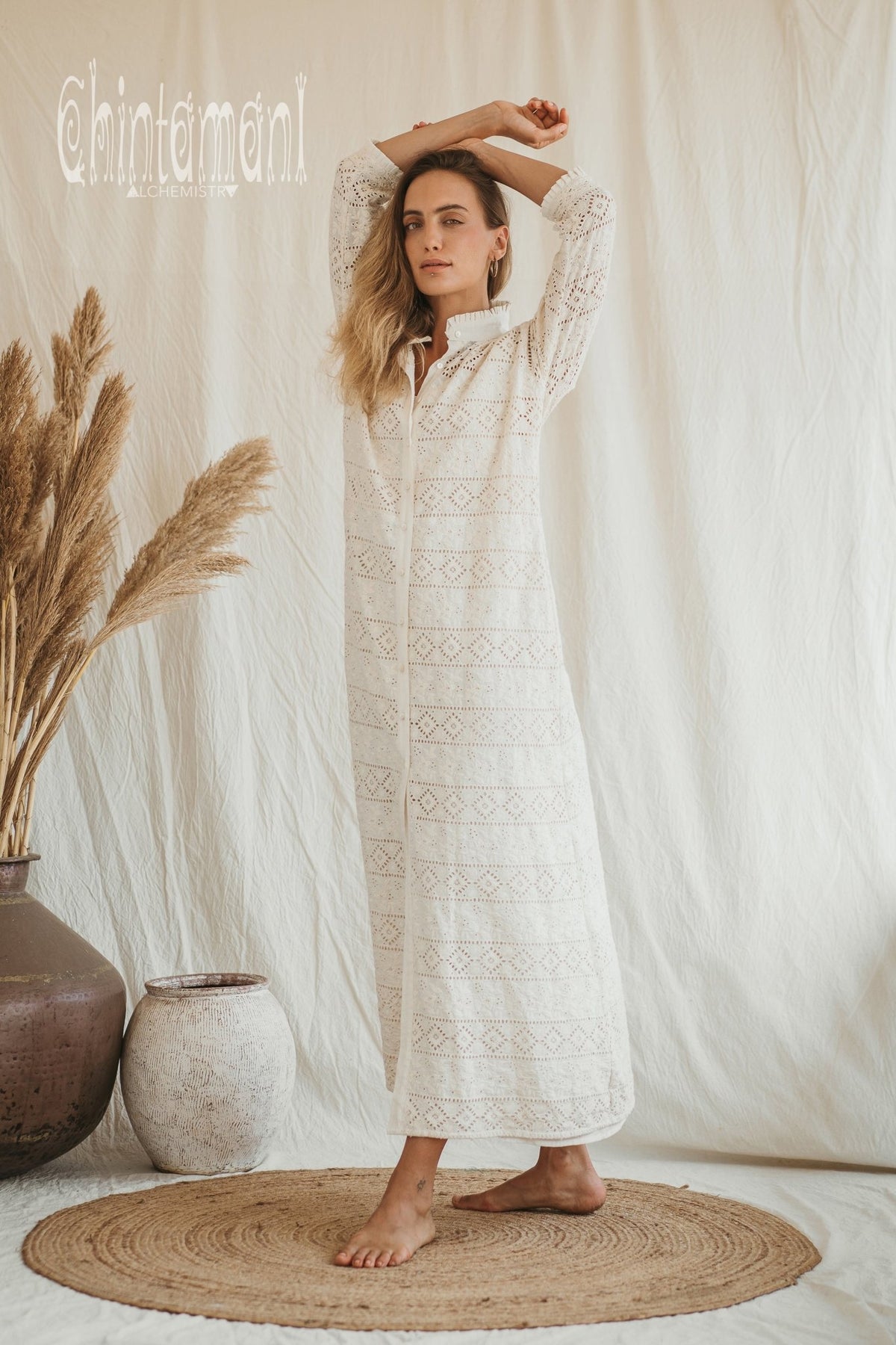 Organic Cotton Double Layer Shirt Dress / Off White - ChintamaniAlchemi