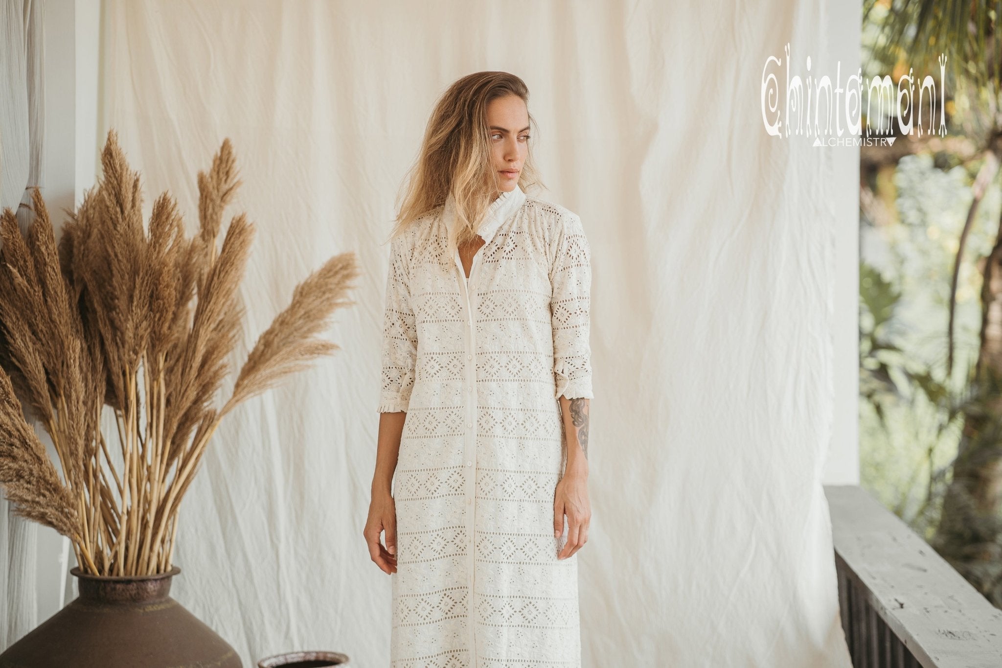 Organic Shirt Dress / Off White - ChintamaniAlchemi L Organic Shirt Dress / Off White - ChintamaniAlchemi L