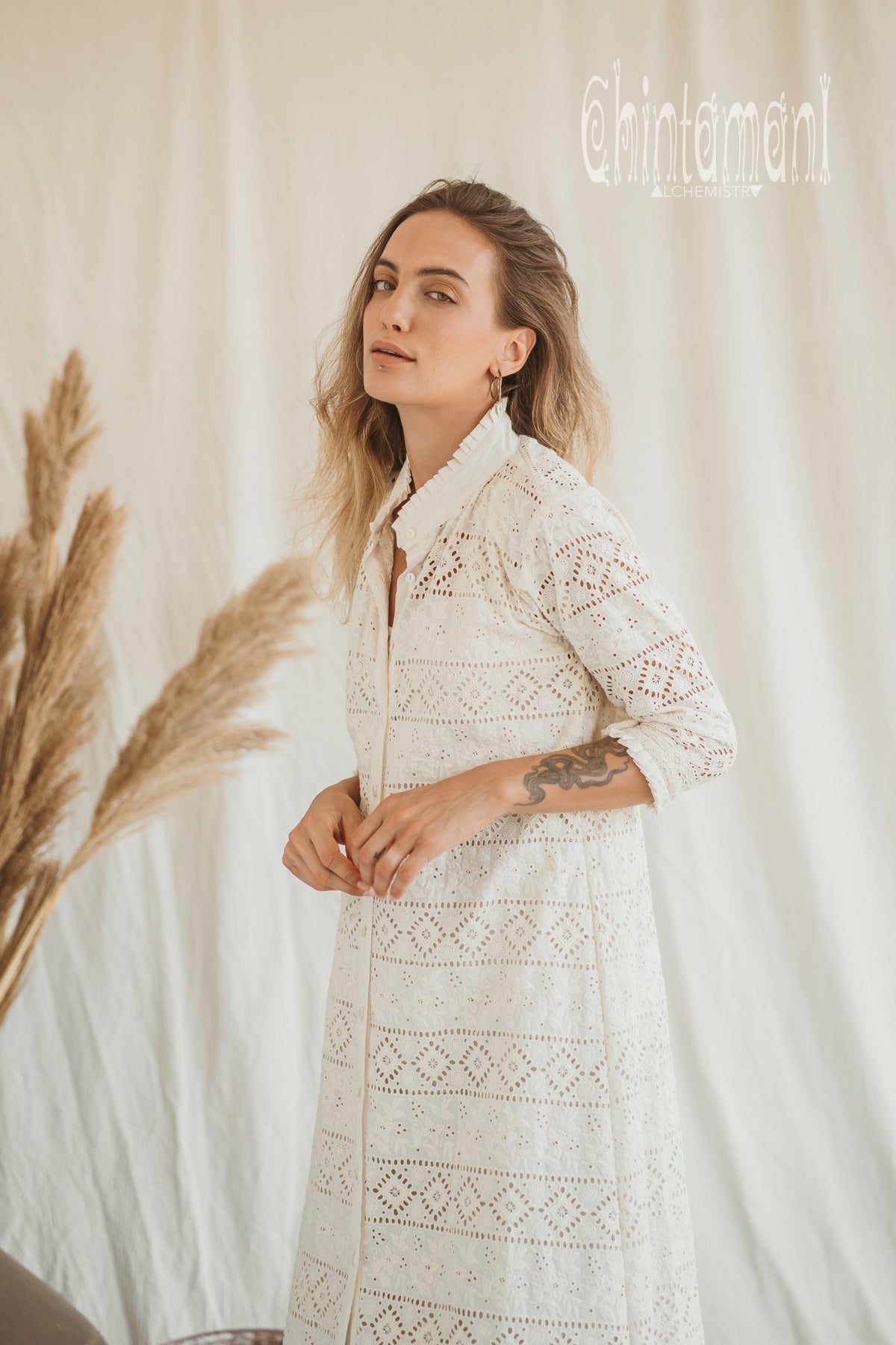 Organic Cotton Double Layer Shirt Dress / Off White - ChintamaniAlchemi