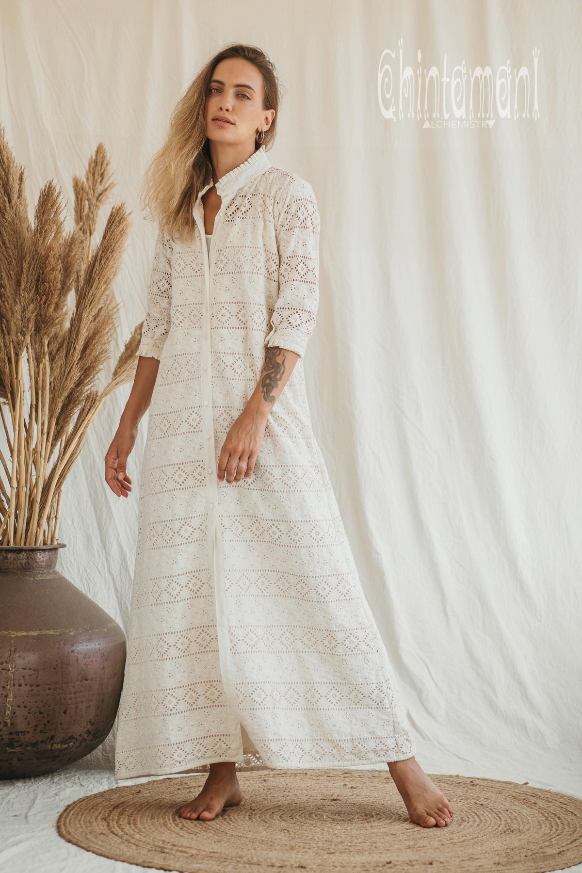 Organic Cotton Double Layer Shirt Dress / Off White - ChintamaniAlchemi