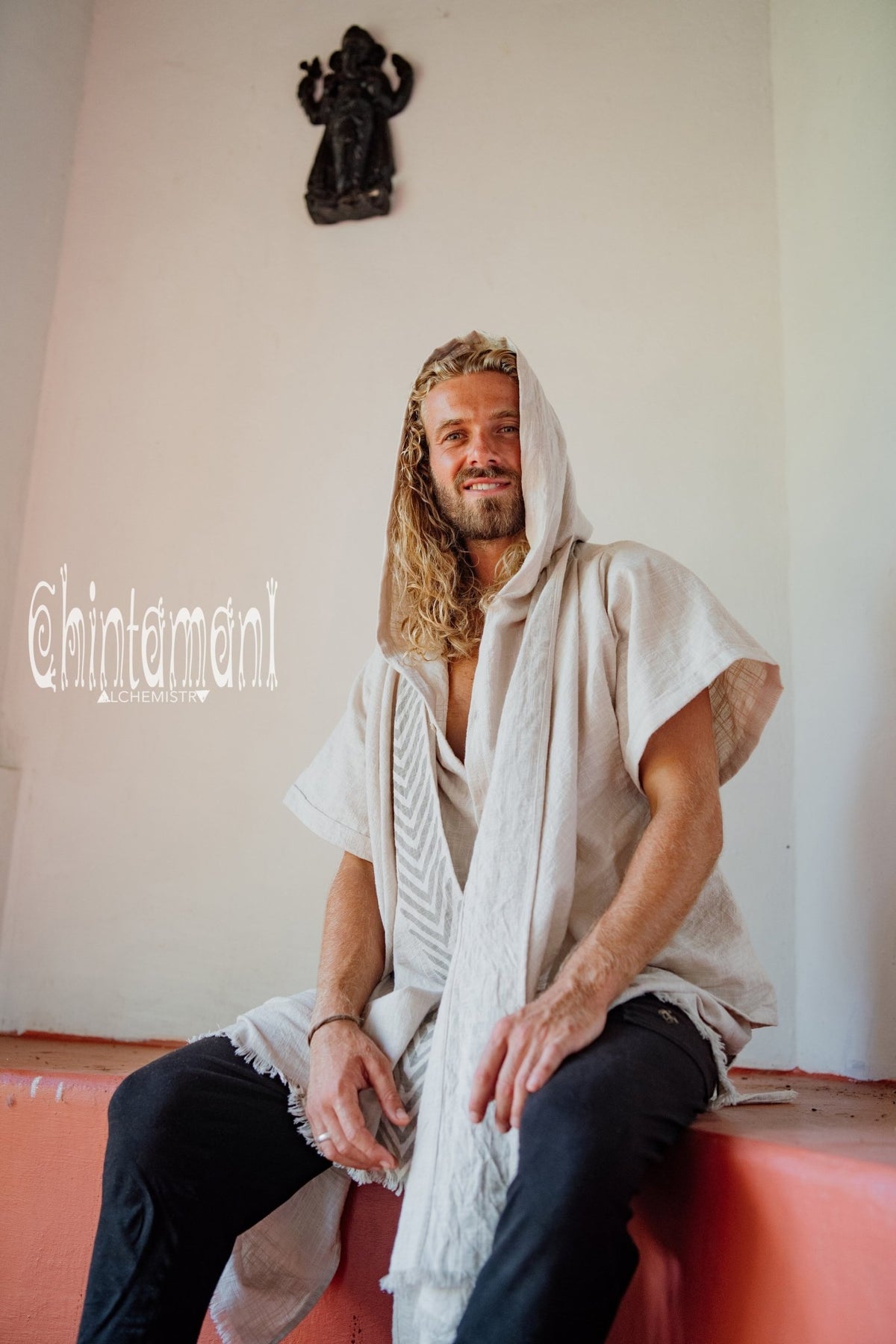 Organic Cotton Hooded Shirt for Men / Nomad Ripped Tunic / Gray - ChintamaniAlchemi