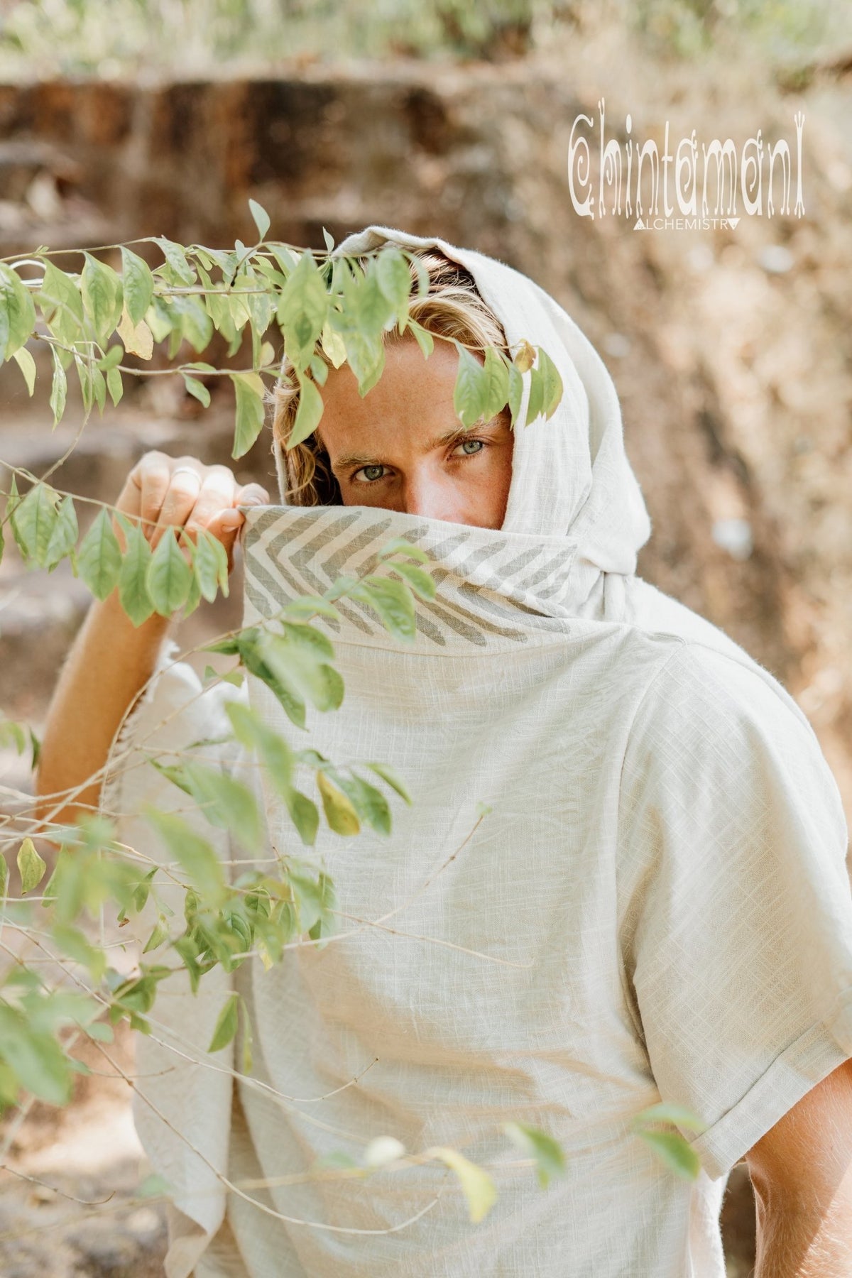 Organic Cotton Hooded Shirt for Men / Nomad Ripped Tunic / Gray - ChintamaniAlchemi