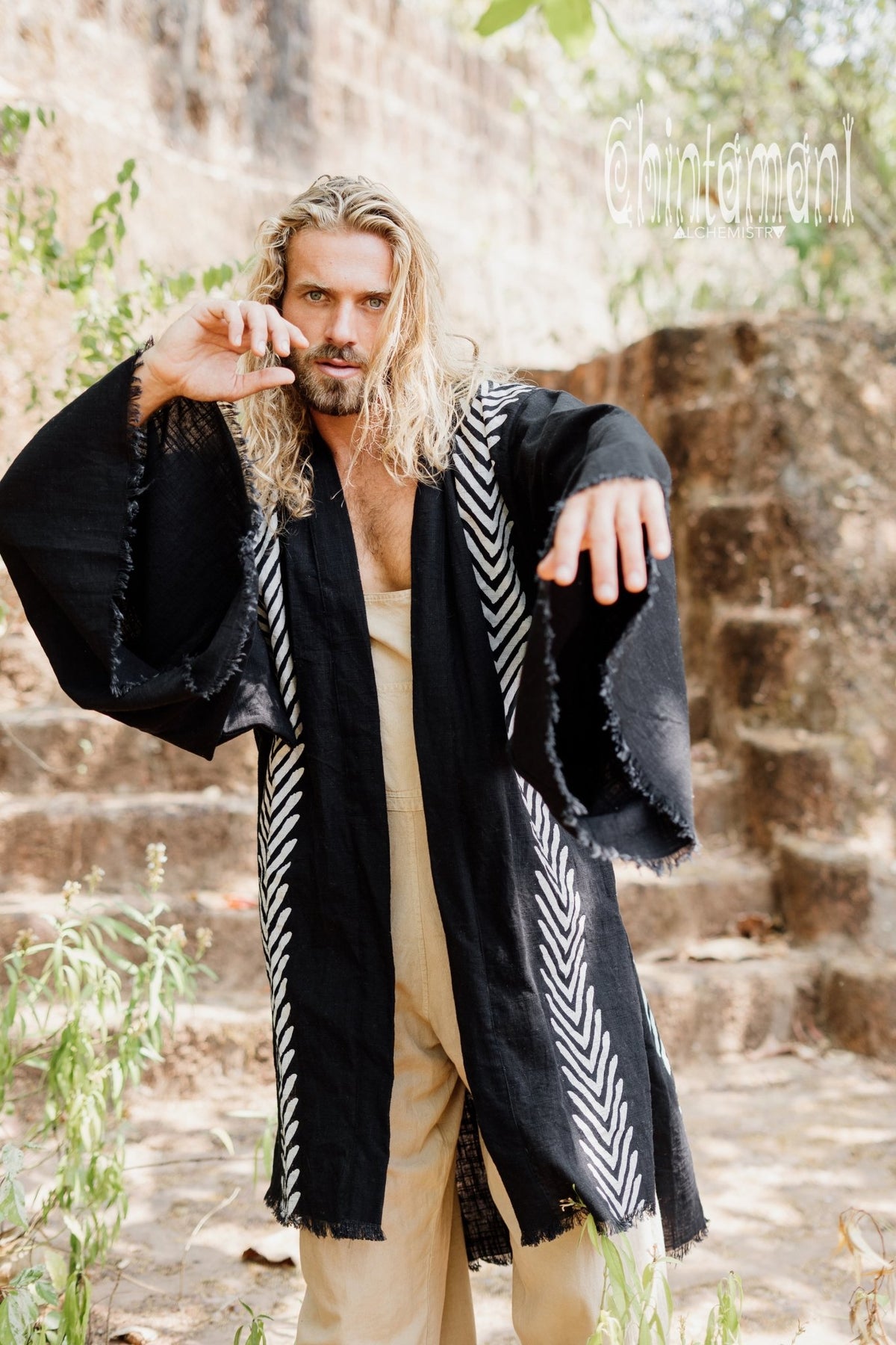 Organic Cotton Kimono Robe / Cardigan for Men / Black - ChintamaniAlchemi