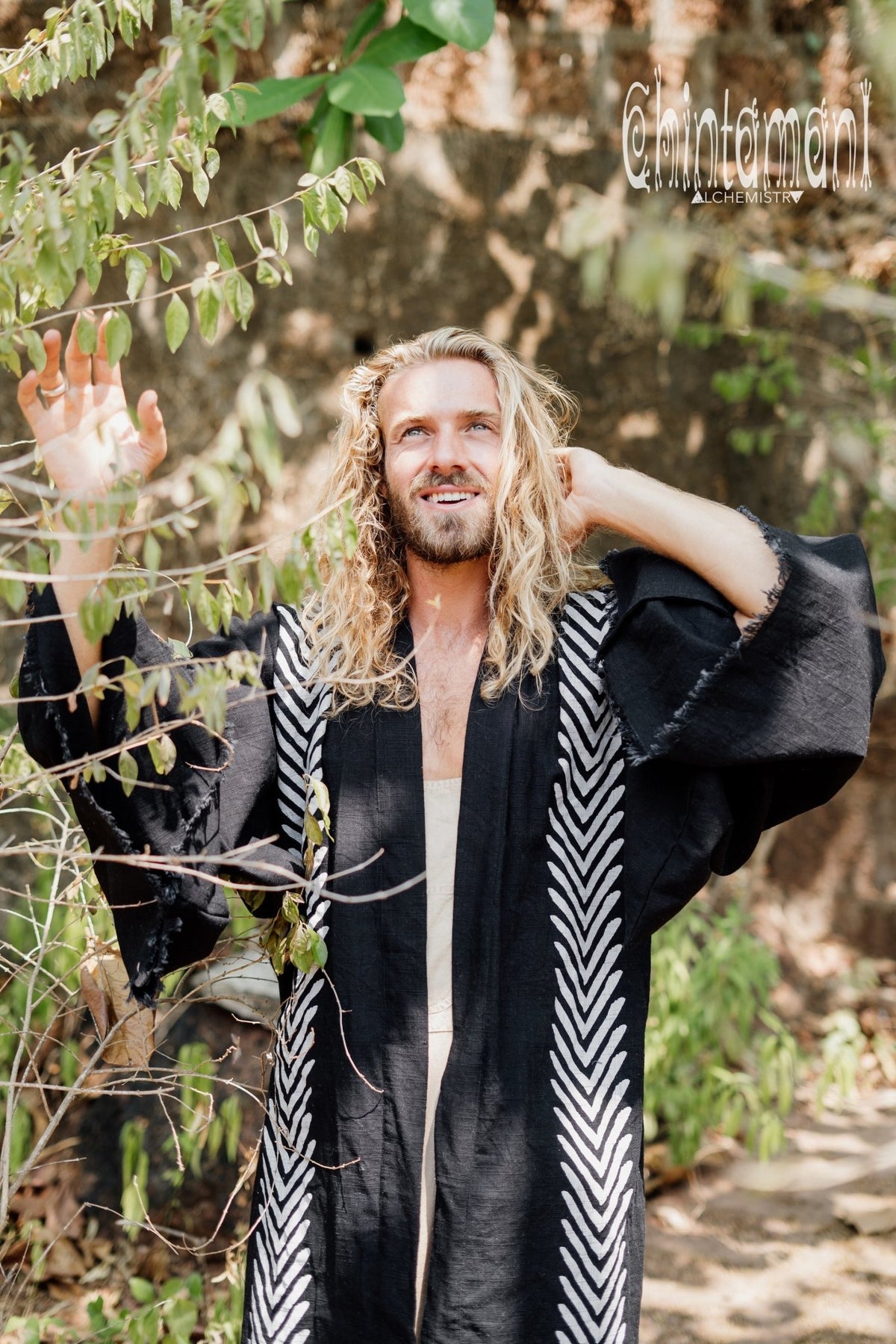 Organic Cotton Kimono Robe / Cardigan for Men / Black - ChintamaniAlchemi