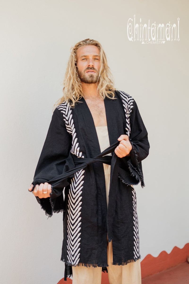 Organic Cotton Kimono Robe / Cardigan for Men / Black - ChintamaniAlchemi