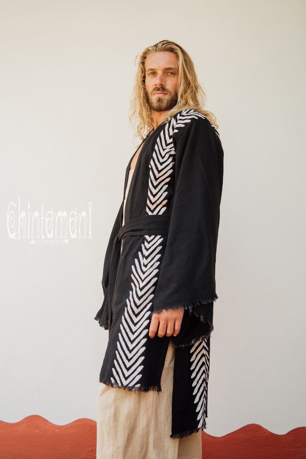 Organic Cotton Kimono Robe / Cardigan for Men / Black - ChintamaniAlchemi