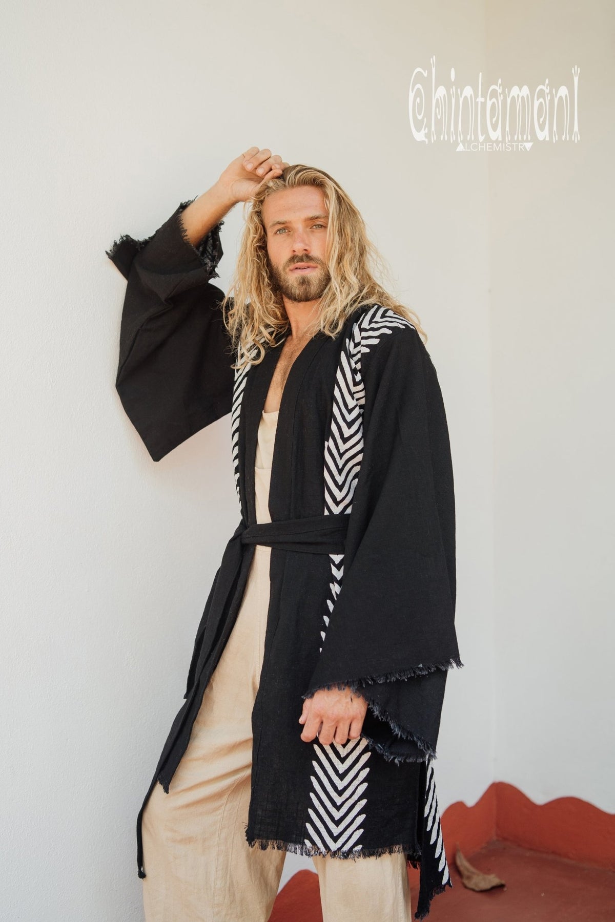 Organic Cotton Kimono Robe / Cardigan for Men / Black - ChintamaniAlchemi