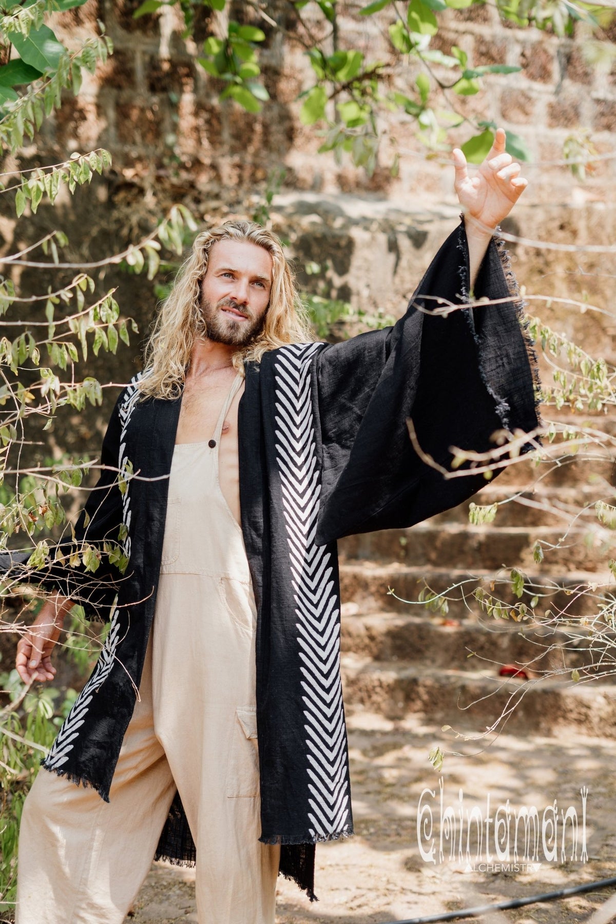 Organic Cotton Kimono Robe / Cardigan for Men / Black - ChintamaniAlchemi