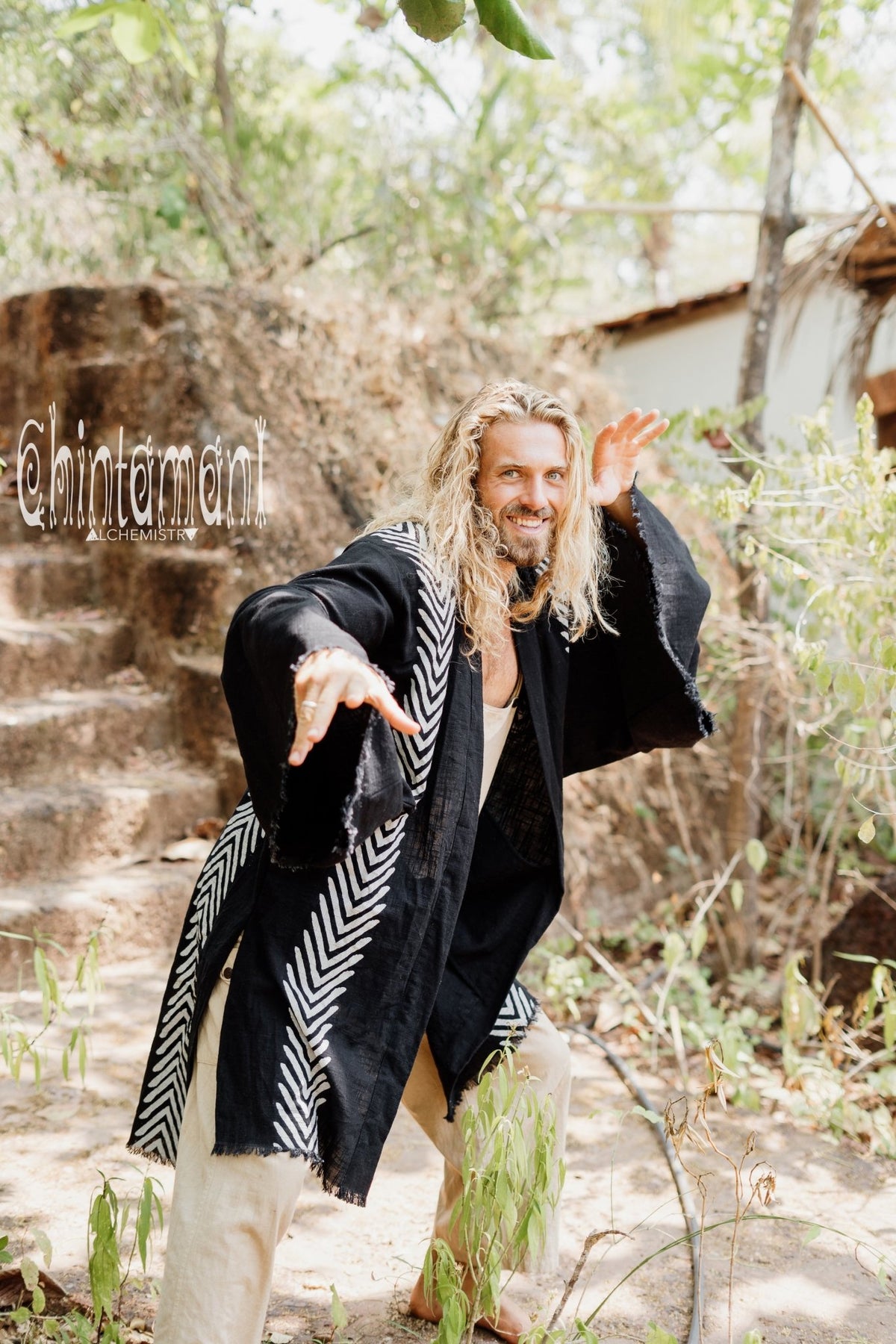 Organic Cotton Kimono Robe / Cardigan for Men / Black - ChintamaniAlchemi