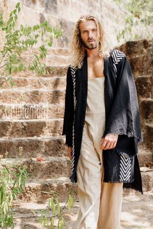 Organic Cotton Kimono Robe / Cardigan for Men / Black - ChintamaniAlchemi