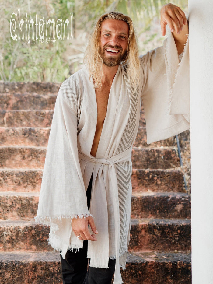Organic Cotton Kimono Robe / Cardigan for Men / Gray - ChintamaniAlchemi