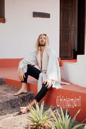 Organic Cotton Kimono Robe / Cardigan for Men / Gray - ChintamaniAlchemi
