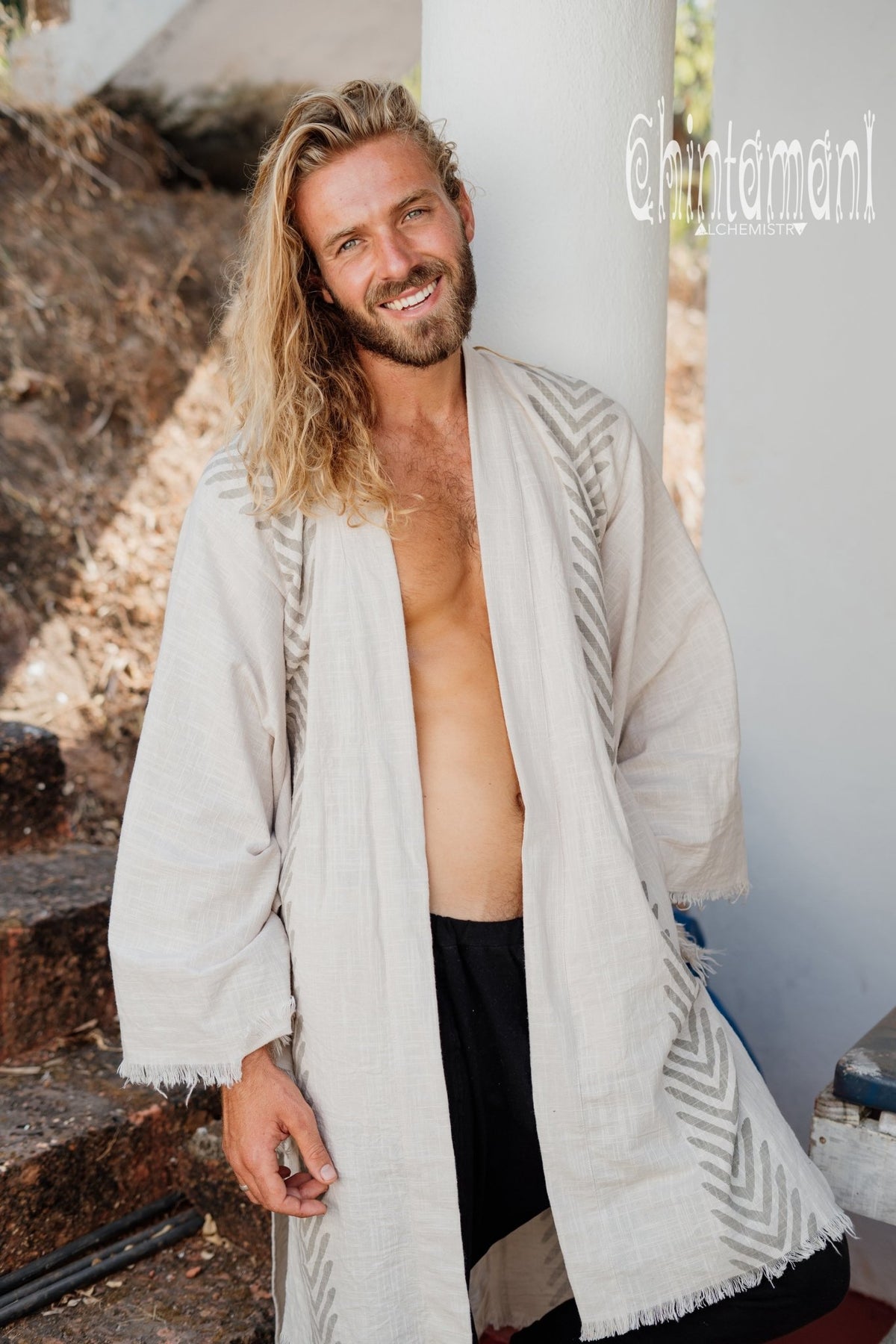 Organic Cotton Kimono Robe / Cardigan for Men / Gray - ChintamaniAlchemi