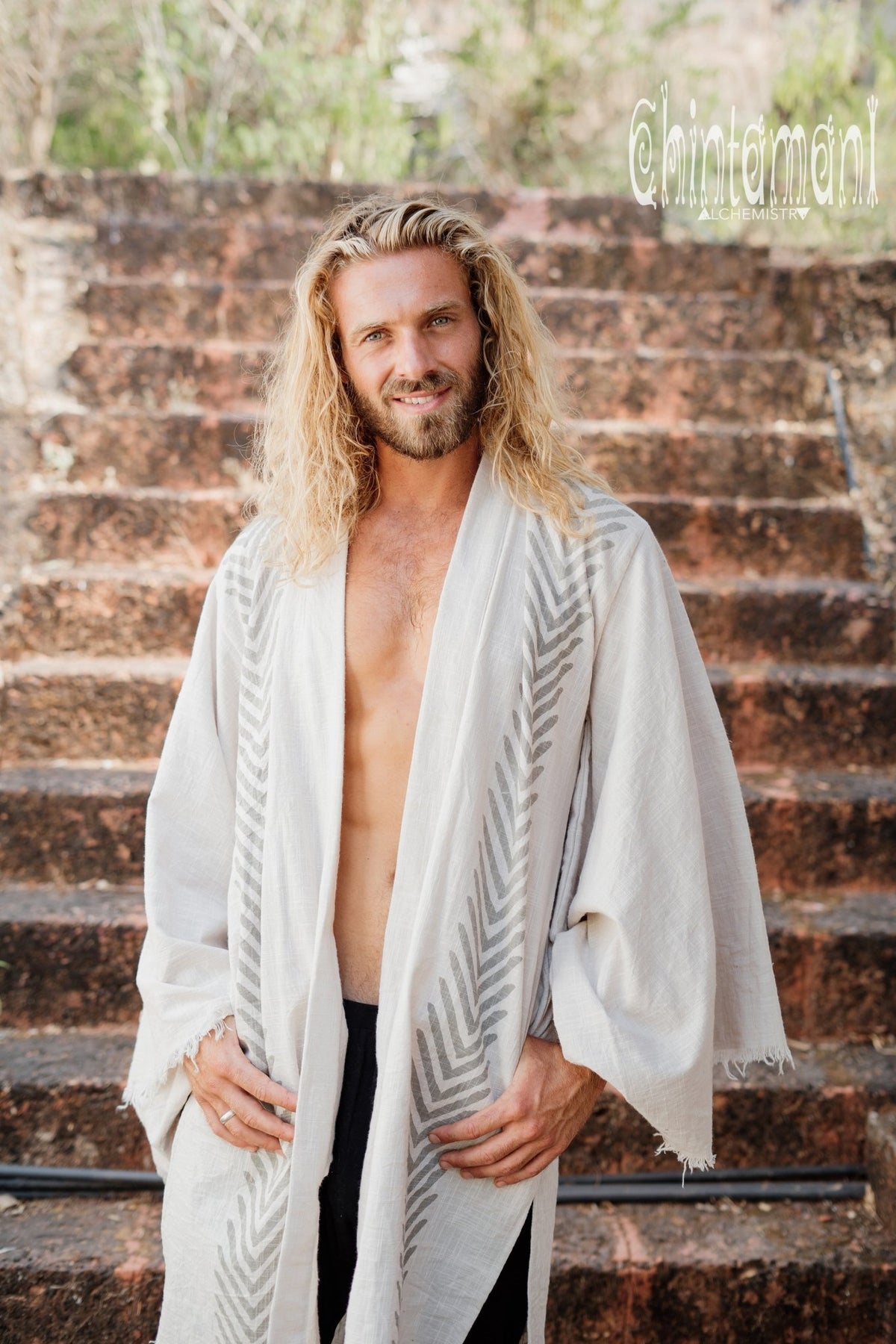 Organic Cotton Kimono Robe / Cardigan for Men / Gray - ChintamaniAlchemi