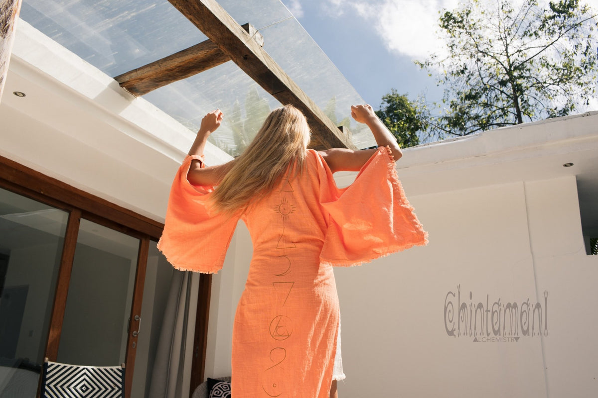 Organic Cotton Kimono Robe / Women Boho Cardigan / Coral - ChintamaniAlchemi