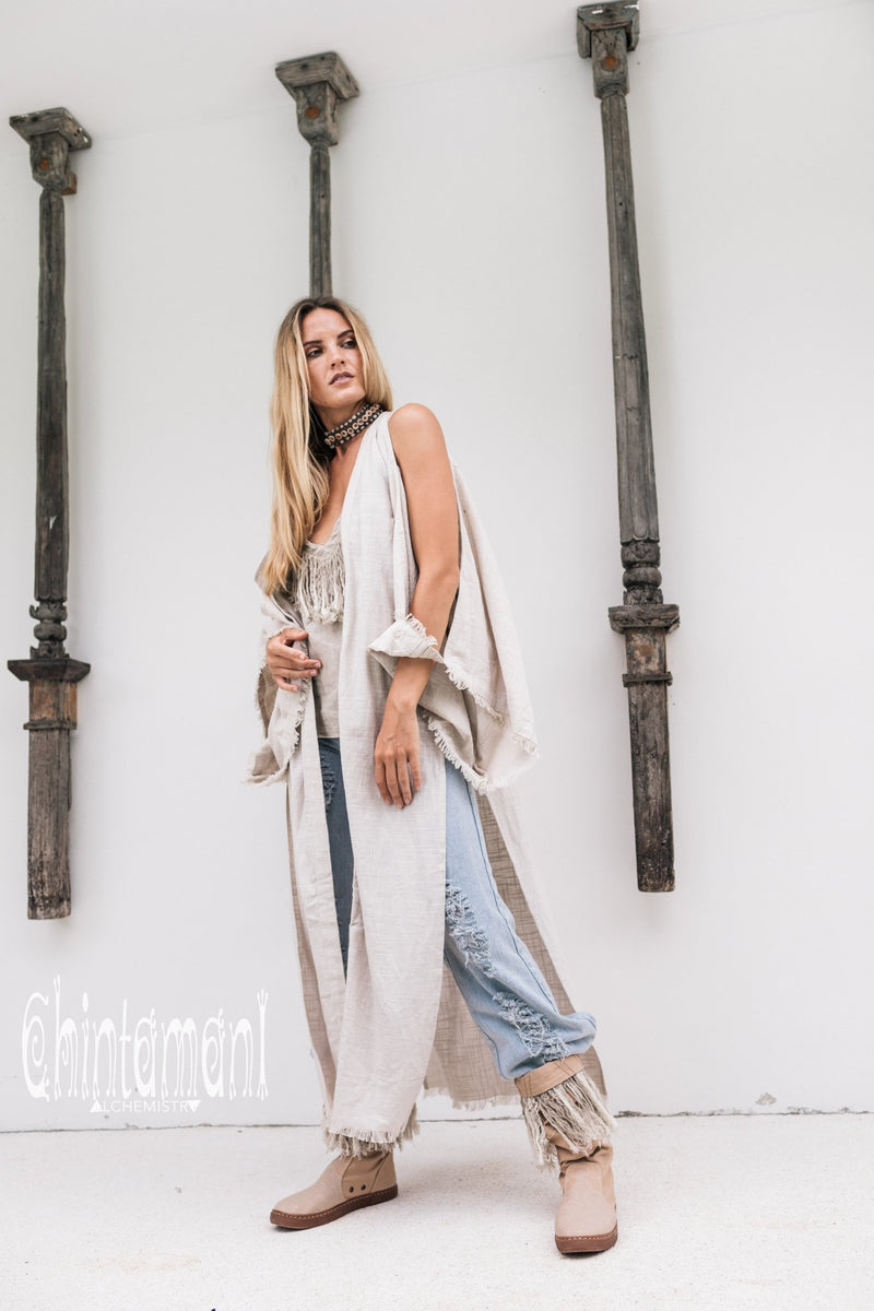 Organic Cotton Kimono Robe / Women Boho Cardigan / Gray - ChintamaniAlchemi