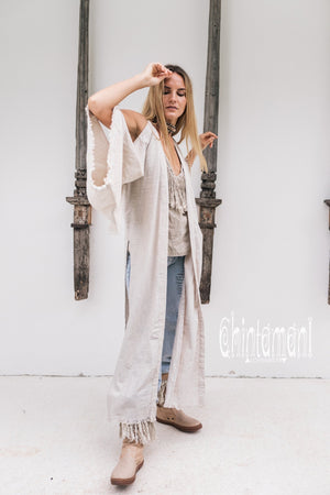 Organic Cotton Kimono Robe / Women Boho Cardigan / Gray - ChintamaniAlchemi