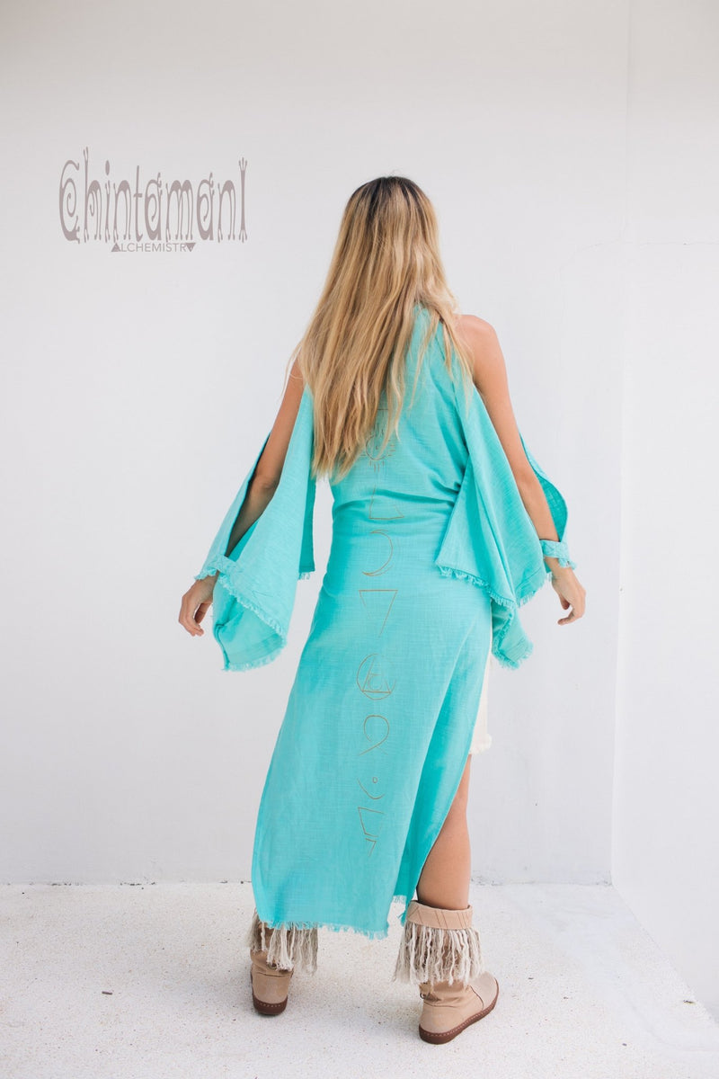 Organic Cotton Kimono Robe / Women Boho Cardigan / Turquoise - ChintamaniAlchemi