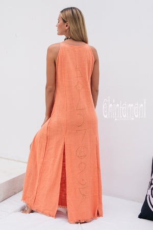 Organic Cotton Long Dress with Side Slit / Alchemy Coral - ChintamaniAlchemi