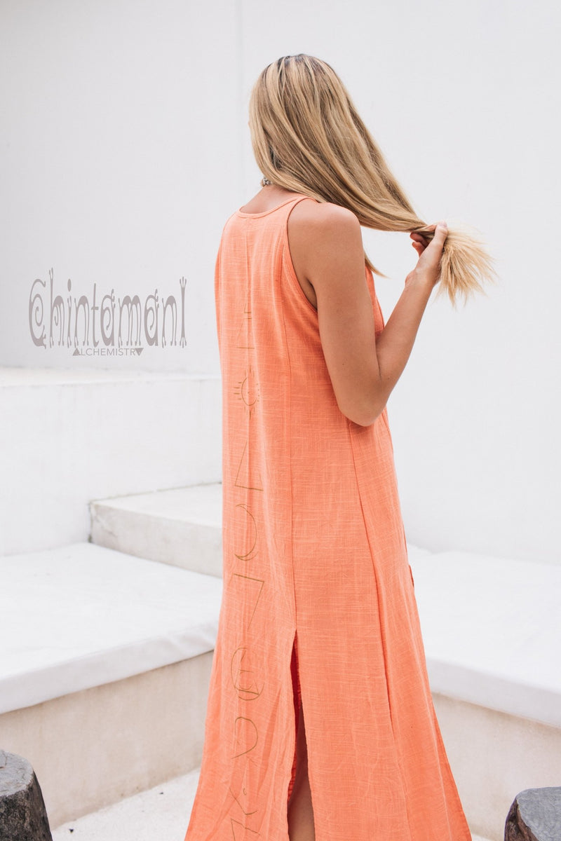 Organic Cotton Long Dress with Side Slit / Alchemy Coral - ChintamaniAlchemi