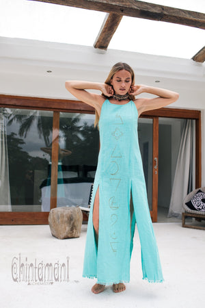 Organic Cotton Long Dress with Side Slit / Alchemy Turquoise - ChintamaniAlchemi