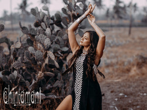 Organic Cotton Long Dress with Side Slit / Black - ChintamaniAlchemi