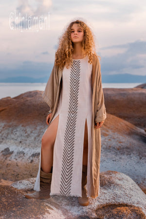 Organic Cotton Long Dress with Side Slit / Grey - ChintamaniAlchemi