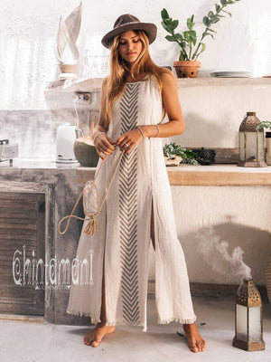 Organic Cotton Long Dress with Side Slit / Grey - ChintamaniAlchemi