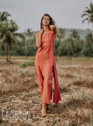 Organic Cotton Long Dress with Side Slit / Salmon Rose - ChintamaniAlchemi