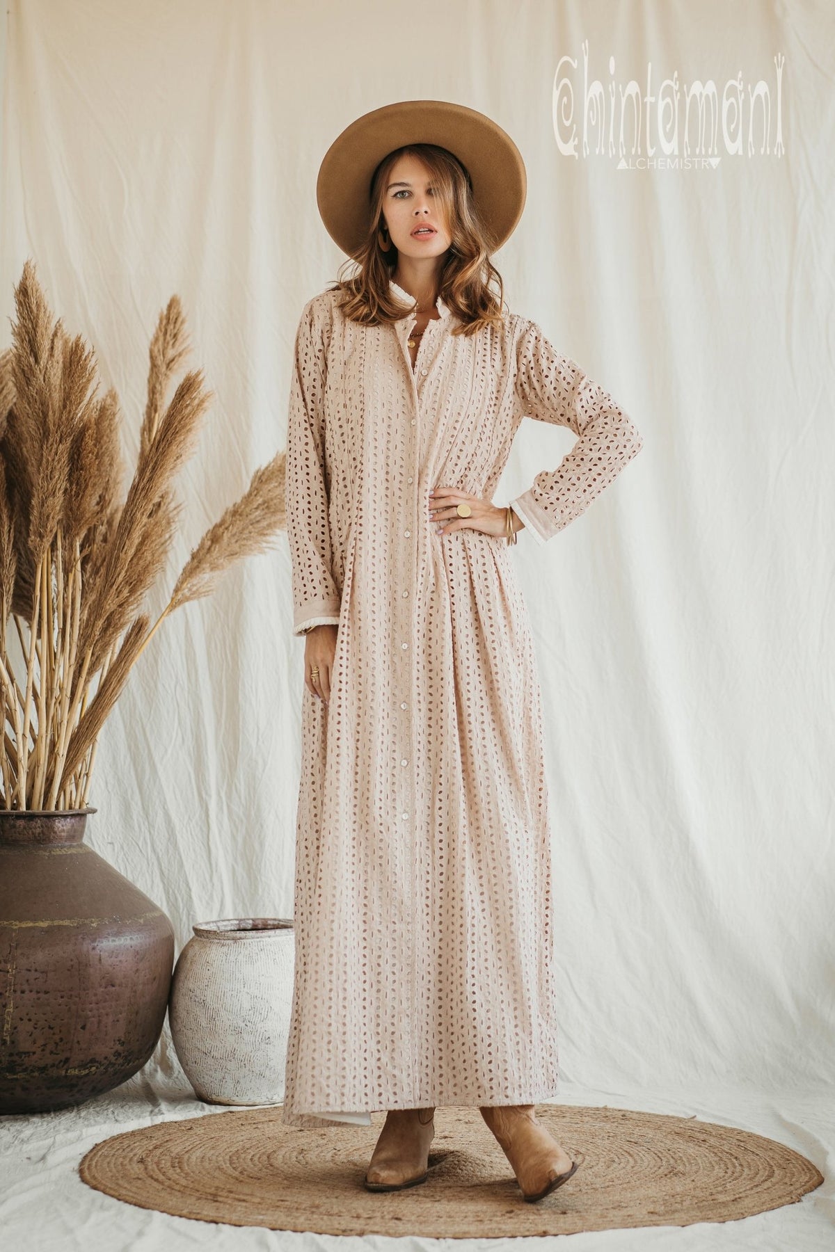 Organic Cotton Maxi Shirt Dress / Beige - ChintamaniAlchemi