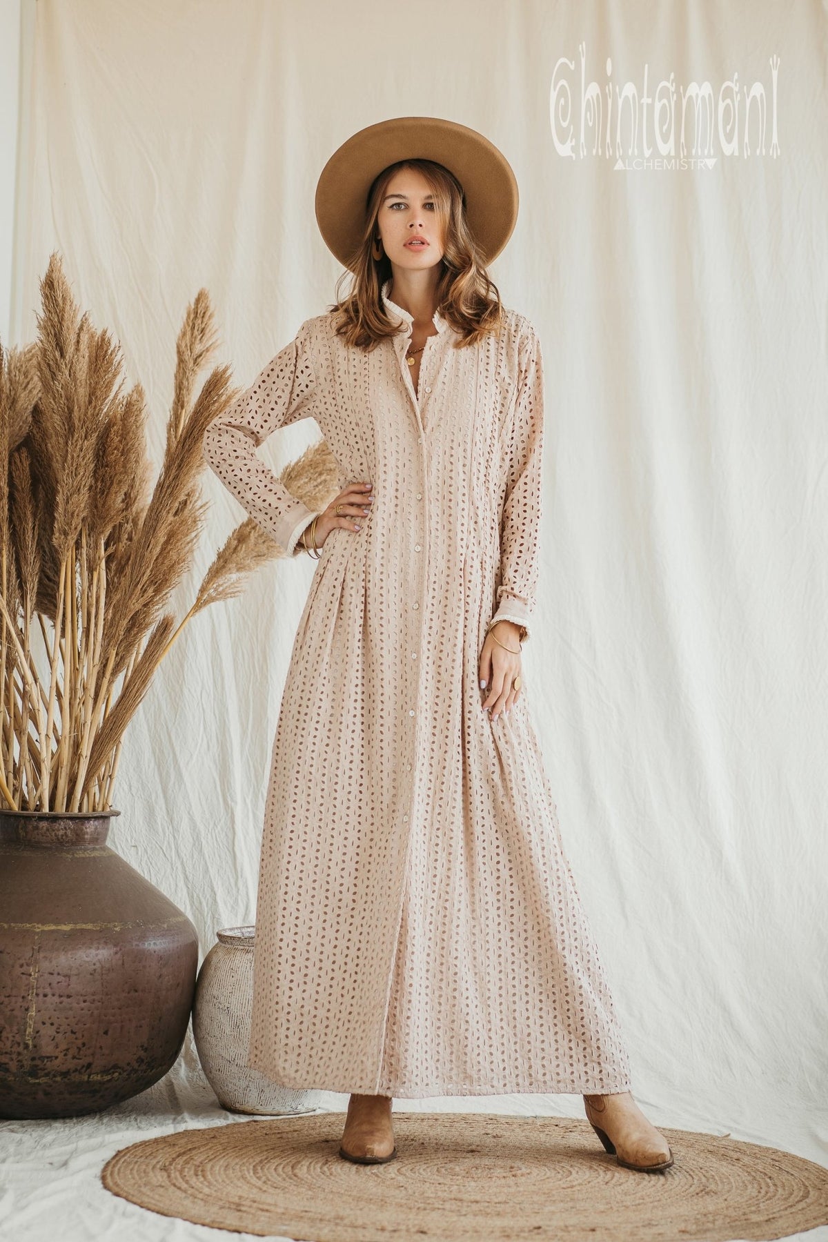 Organic Cotton Maxi Shirt Dress / Beige - ChintamaniAlchemi