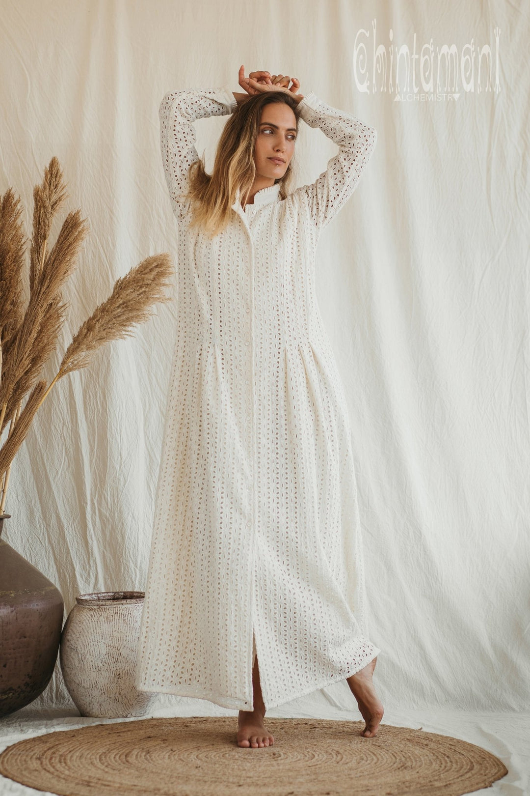 Organic Cotton Maxi Shirt Dress / Off White - ChintamaniAlchemi