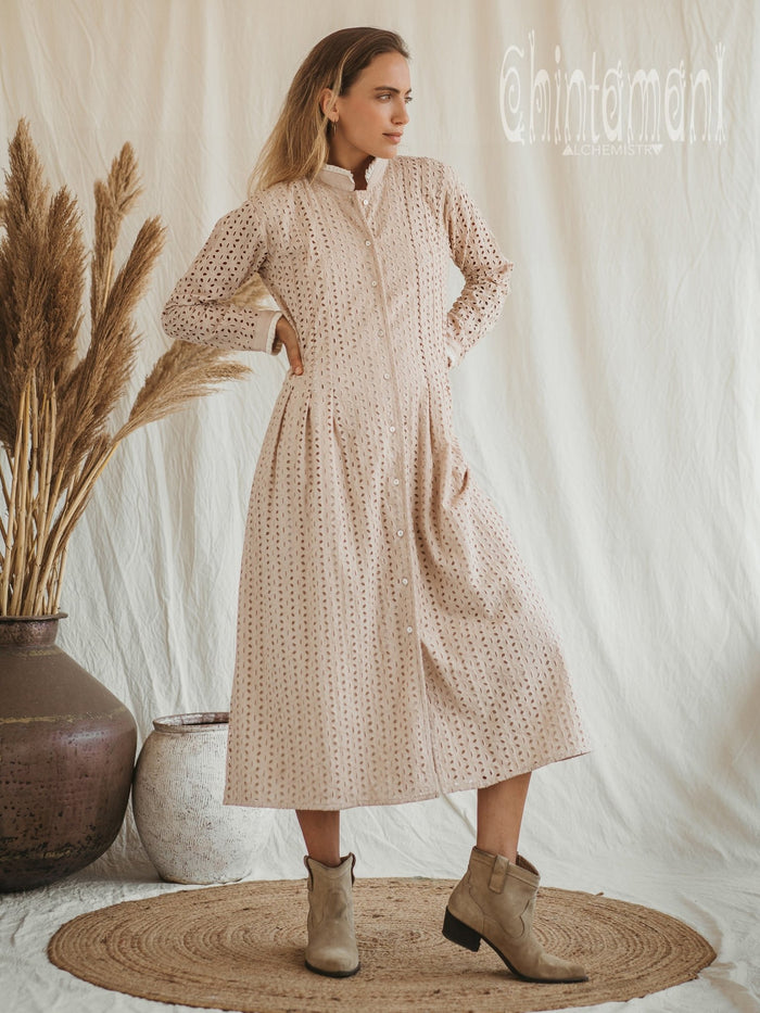 Organic Midi Dress / Beige - ChintamaniAlchemi L Organic Midi Dress / Beige - ChintamaniAlchemi L