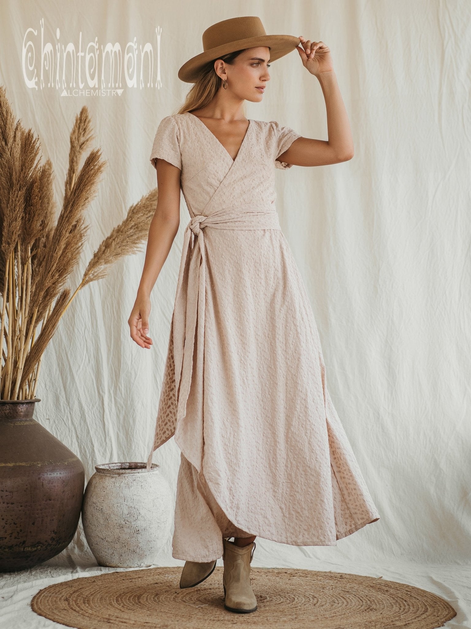 ● I AM MARI ● Flory Shirring Twal Wrap Dress Mair Floral Print Tassel Fringe Wrap Dress | SHO