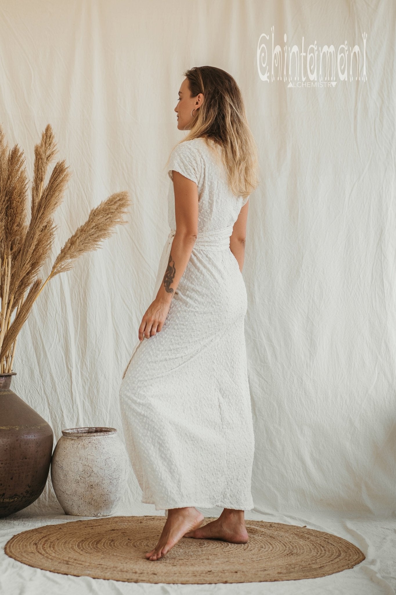 Organic Wrap Dress / Off White - ChintamaniAlchemi L Organic Wrap Dress / Off White - ChintamaniAlchemi L