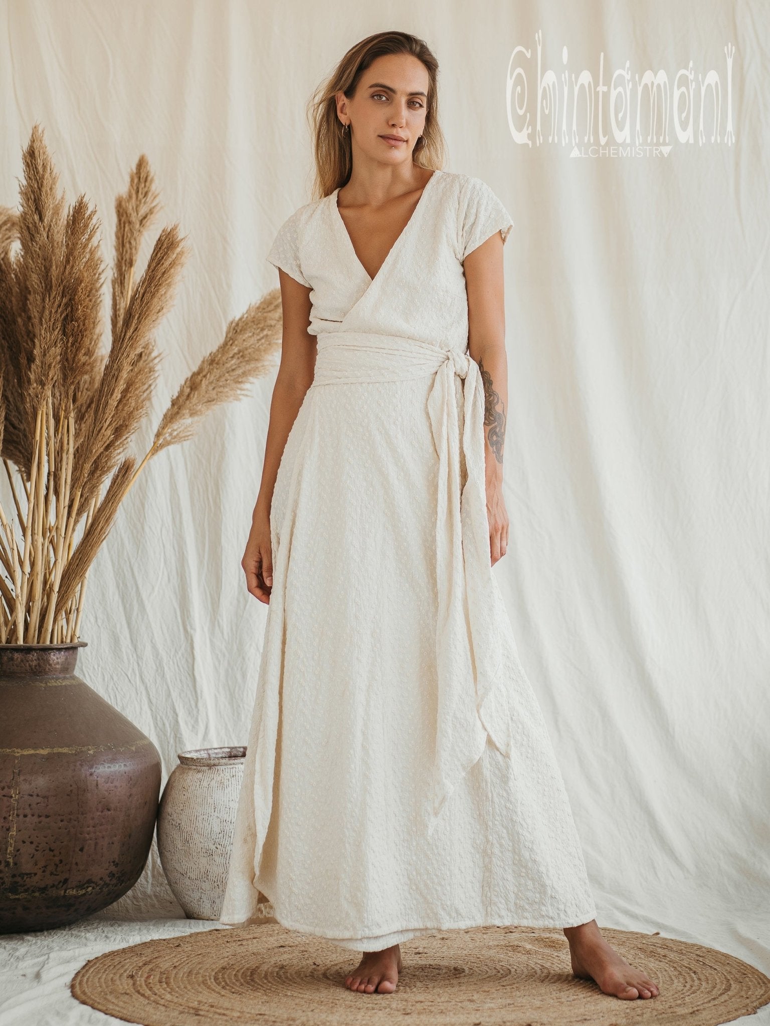 Organic Wrap Dress / Off White - ChintamaniAlchemi L Organic Wrap Dress / Off White - ChintamaniAlchemi L