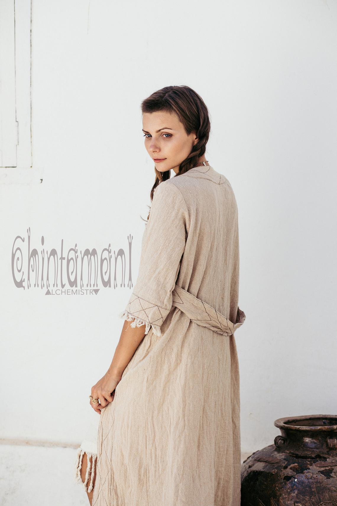 Organic Long Cardigan Robe 3/4 Sleeves / Beige - ChintamaniAlchemi