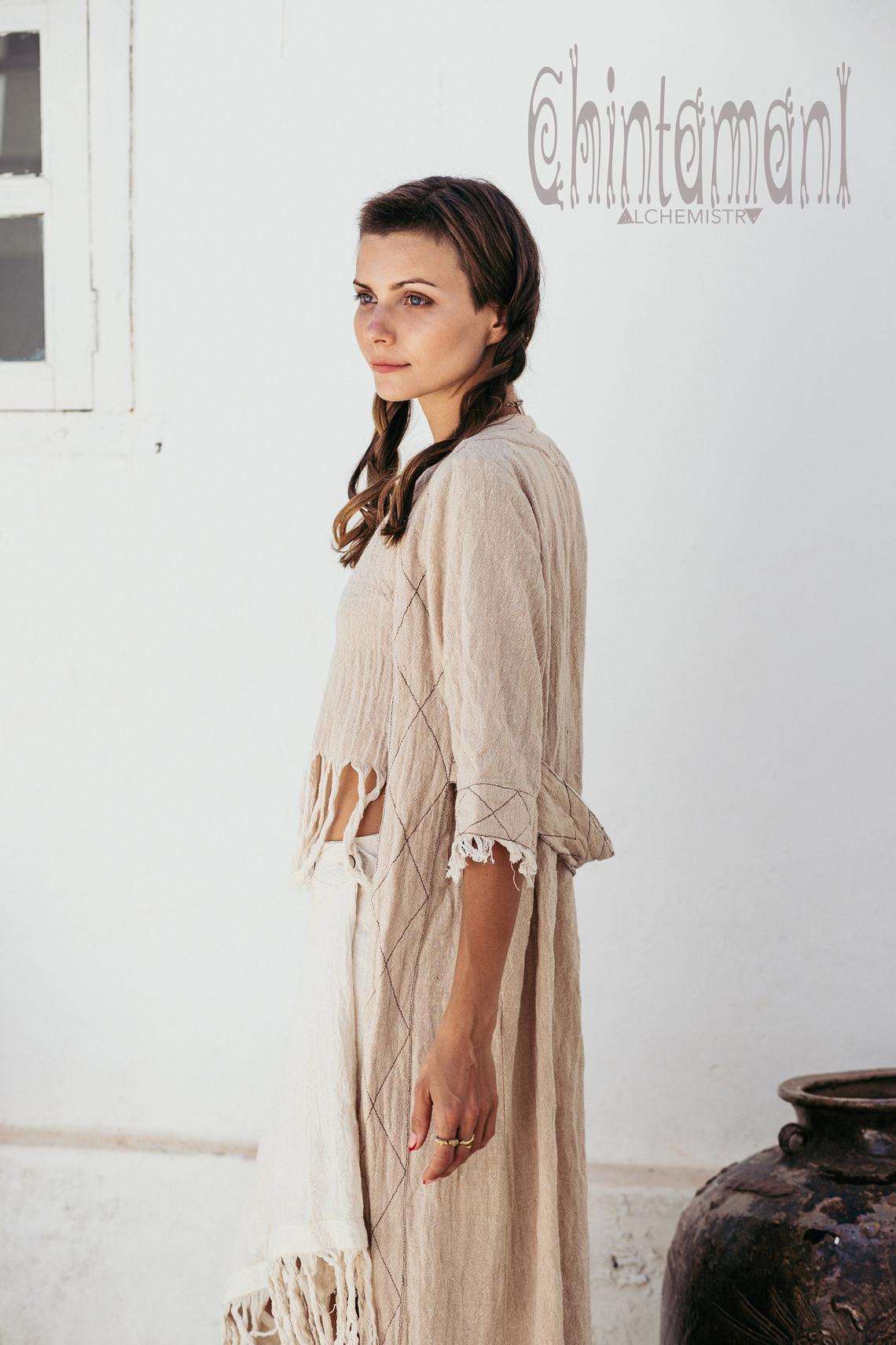 Organic Long Cardigan Robe 3/4 Sleeves / Beige - ChintamaniAlchemi