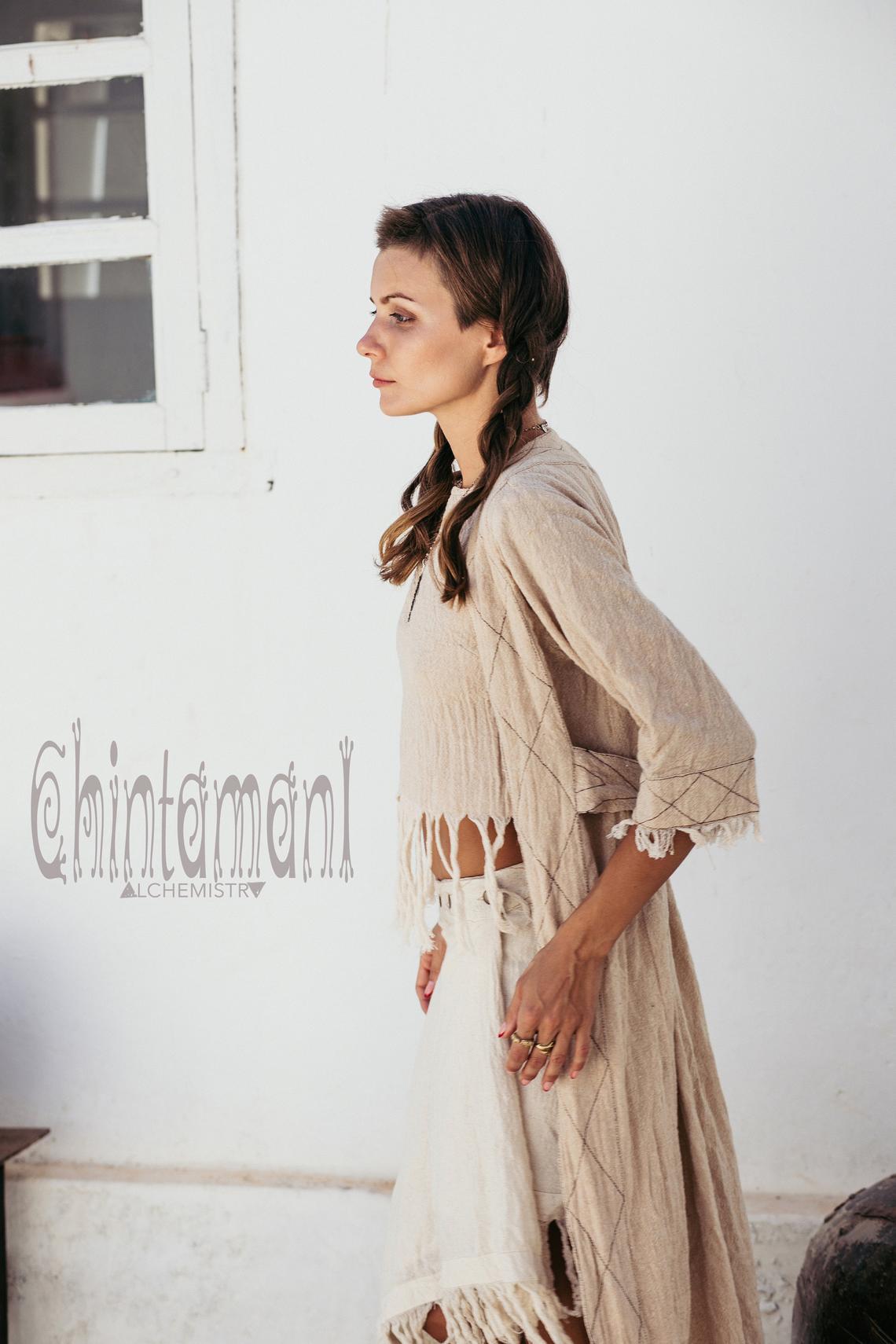 Organic Long Cardigan Robe 3/4 Sleeves / Beige - ChintamaniAlchemi